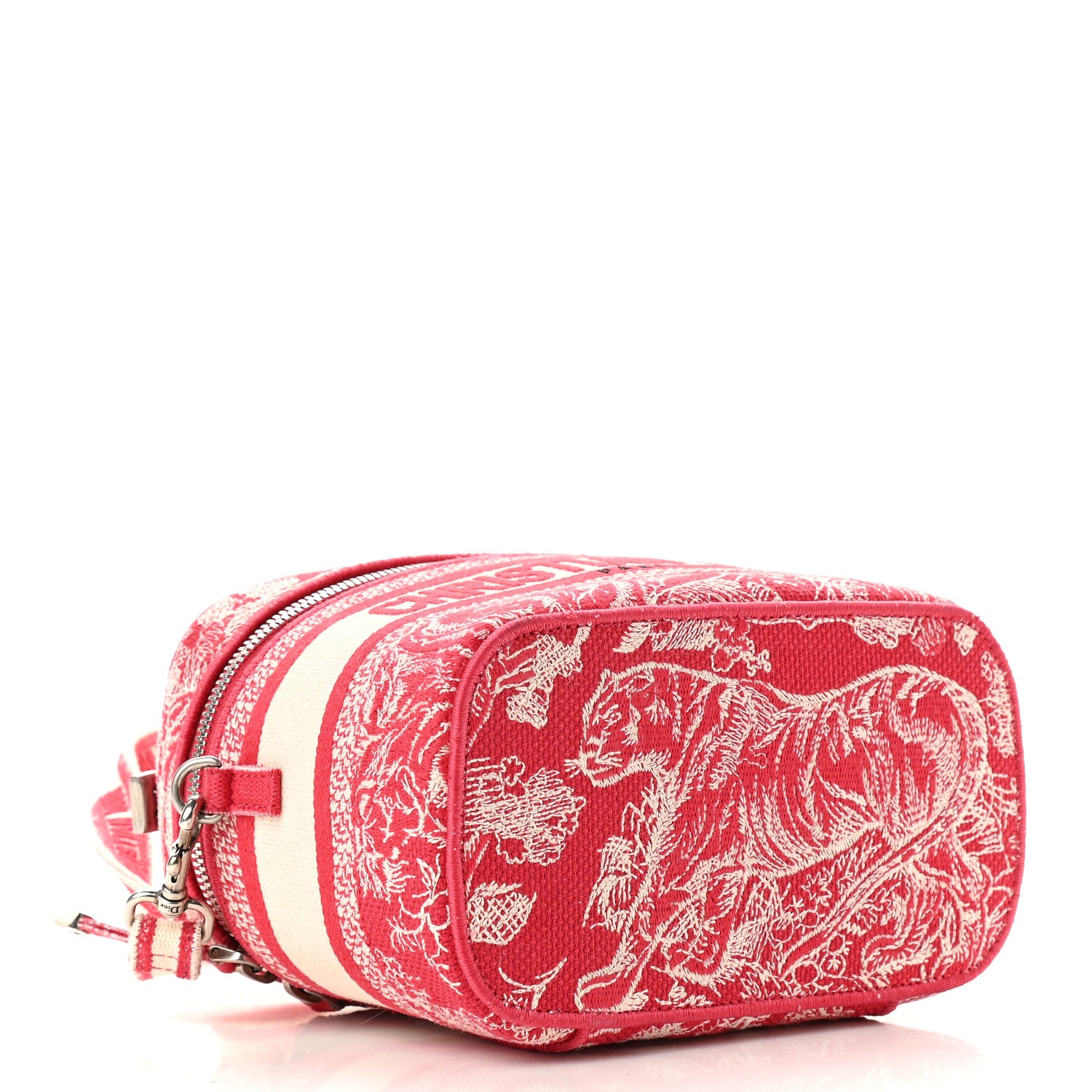 Christian Dior Canvas Embroidered Toile De Jouy Small Travel Vanity Case Fuchsia 3 of 8