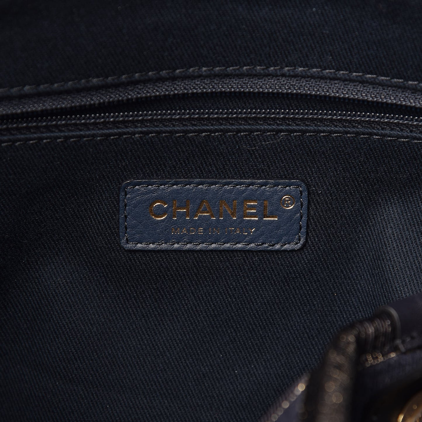 Lurex Canvas Medium Deauville Tote Navy Blue Gold