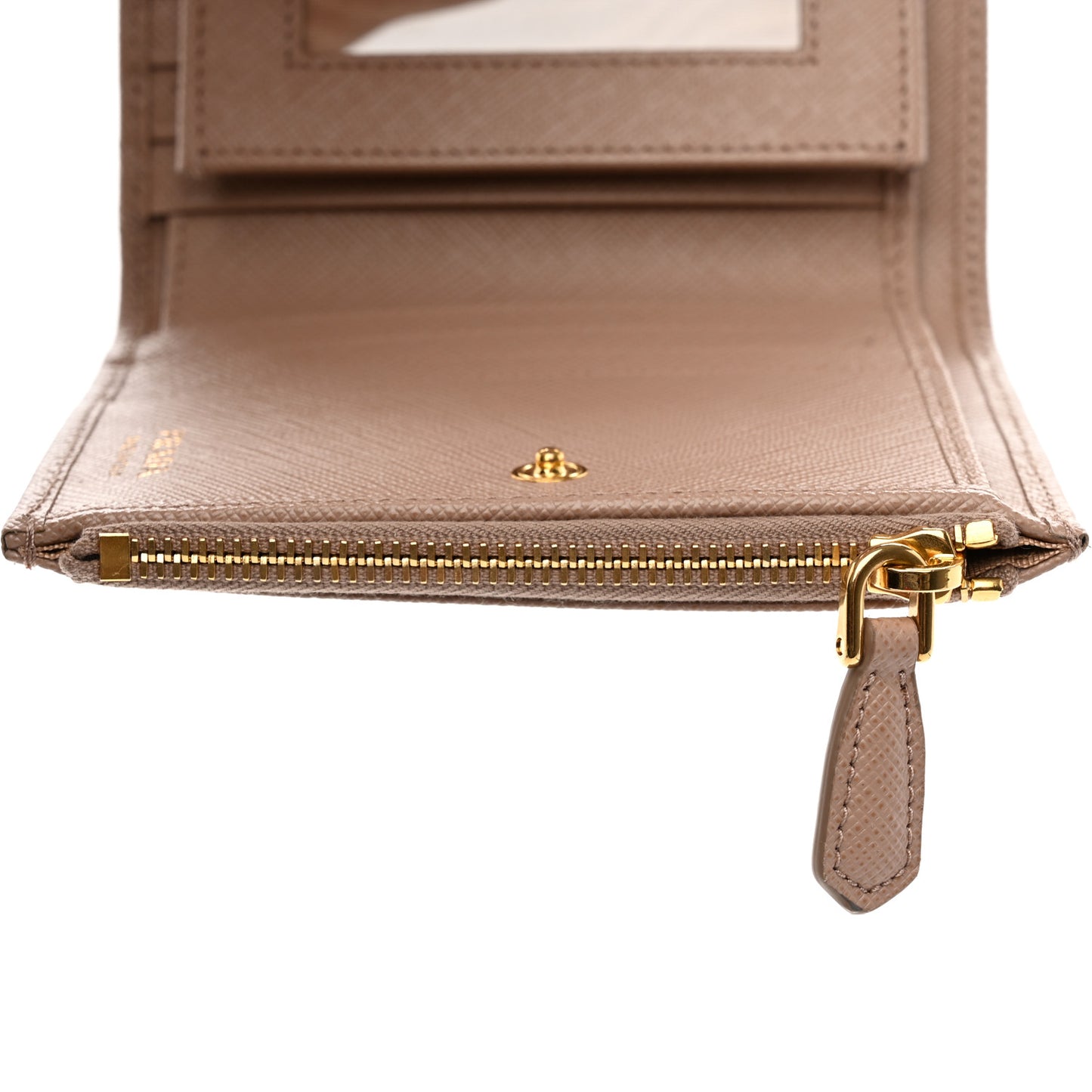 Saffiano Metal Bi-Fold Zip Wallet Cammeo