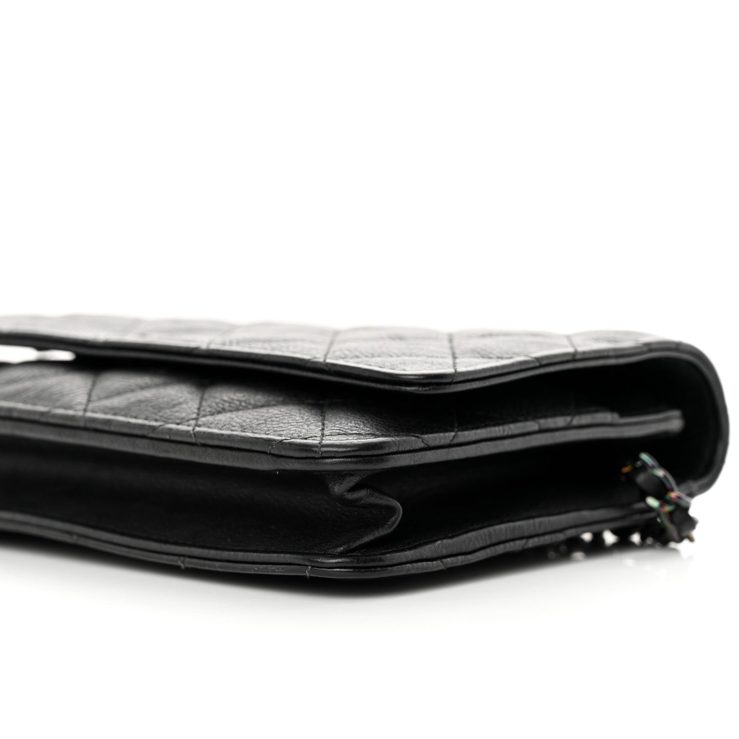 Crumpled Calfskin Quilted Wallet On Chain WOC So Black