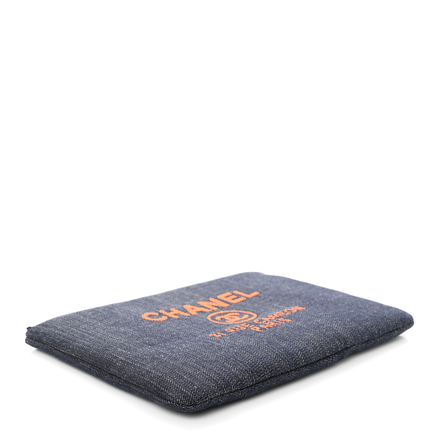 Chanel Denim Medium Deauville Pouch Clutch Blue Orange 4 of 8
