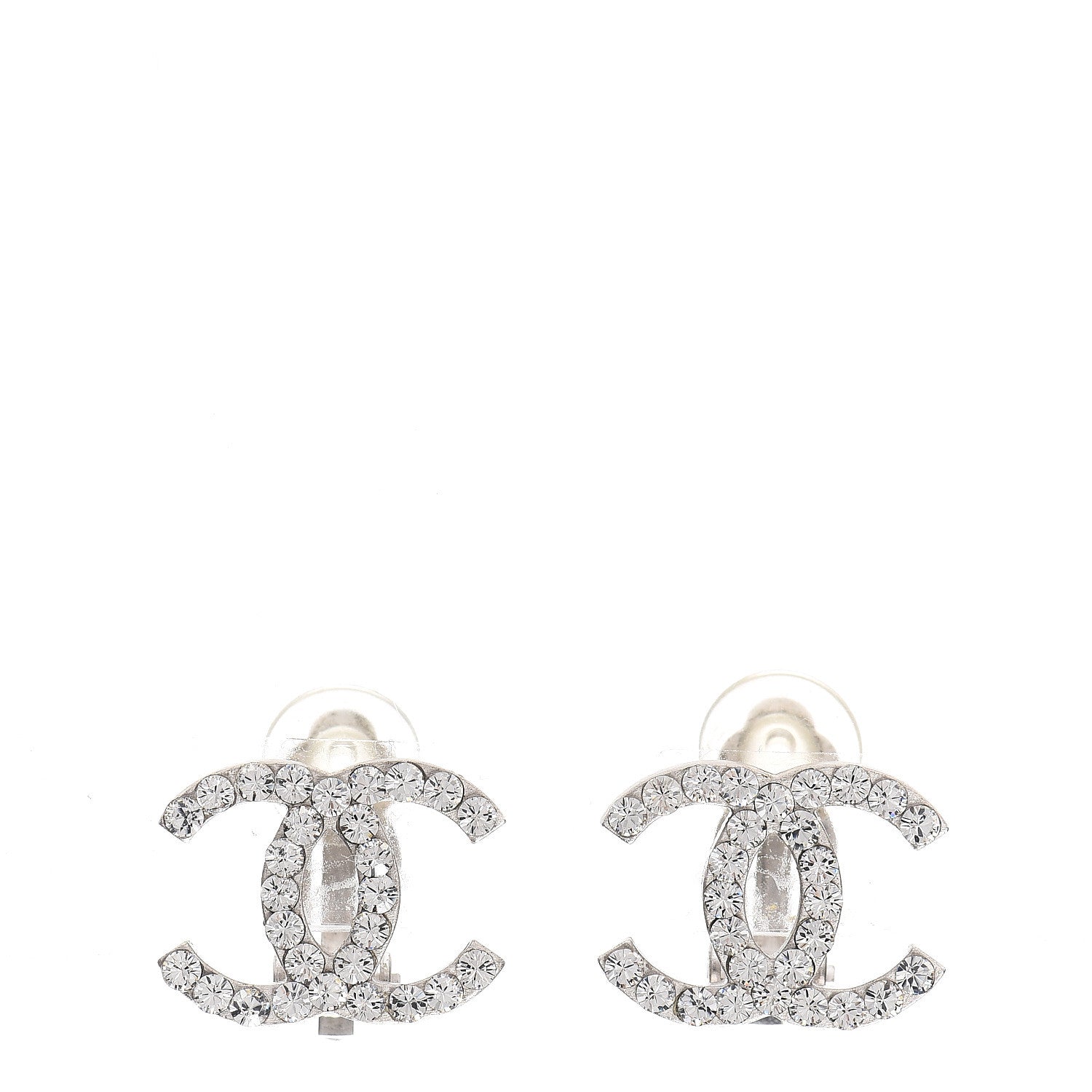 Chanel Crystal CC Clip On Earrings Silver 1 of 4