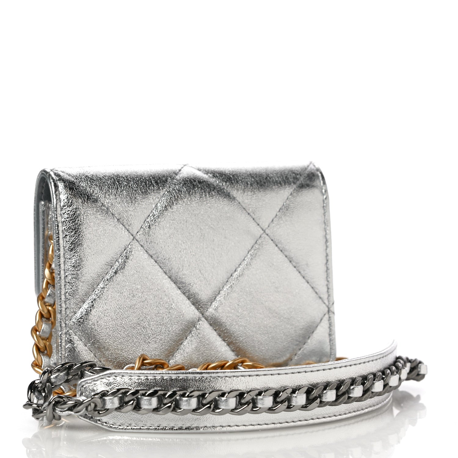 Chanel Metallic Lambskin Quilted Chanel 19 Flap Purse Vanity With Chain Silver 3 of 11