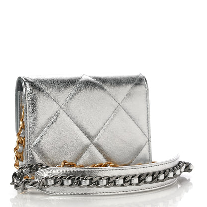 Chanel Metallic Lambskin Quilted Chanel 19 Flap Purse Vanity With Chain Silver 3 of 11
