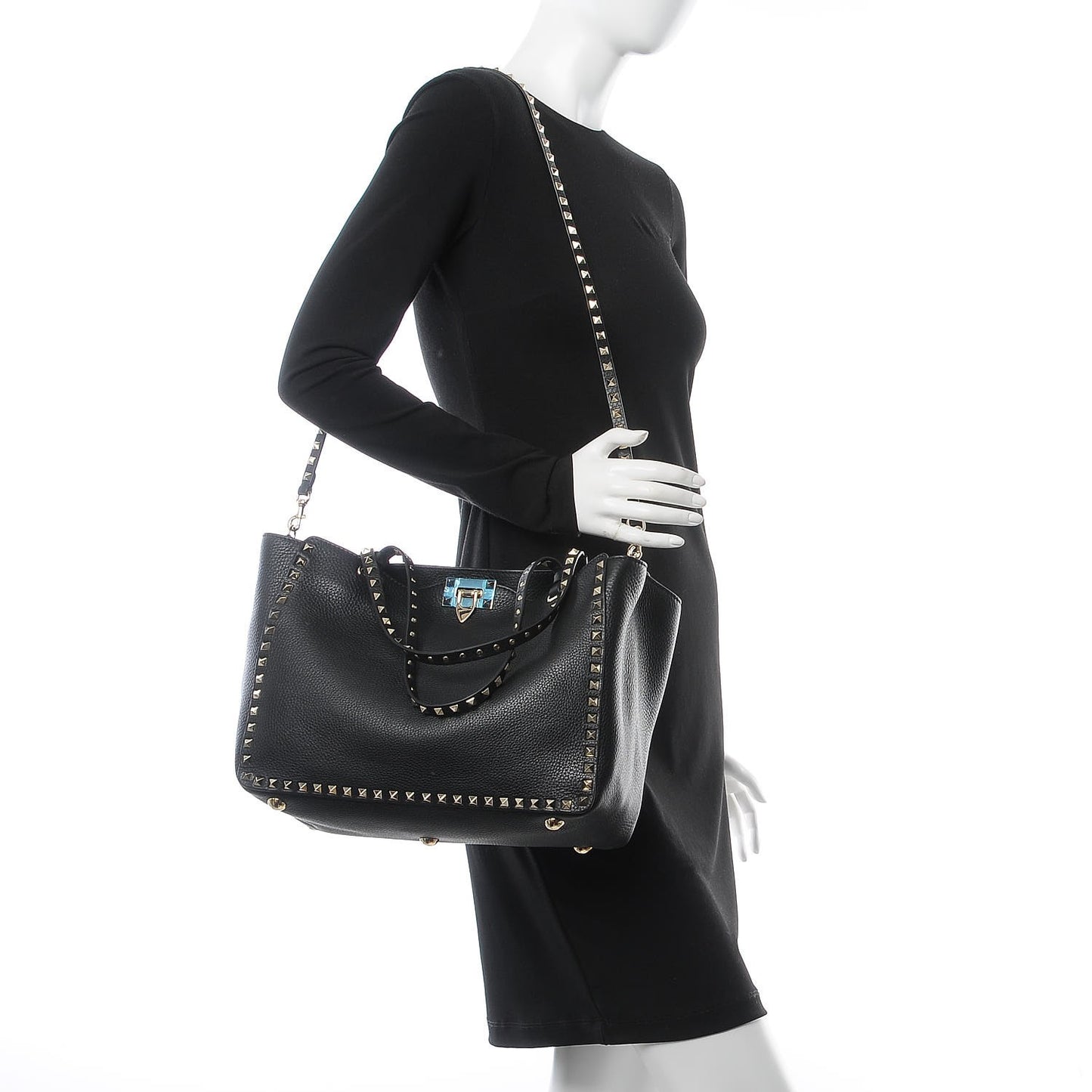 Alce Printed Calfskin Medium Rockstud Tote Black