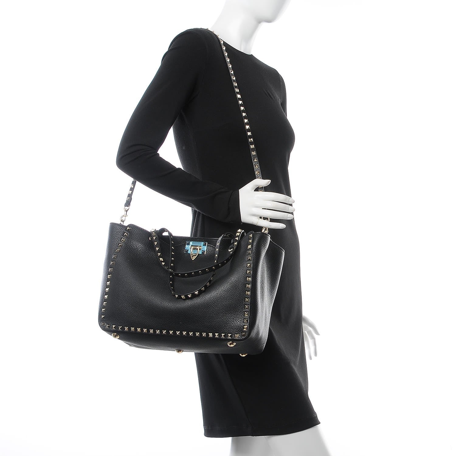 Valentino Garavani Alce Printed Calfskin Medium Rockstud Tote Black 3 of 8