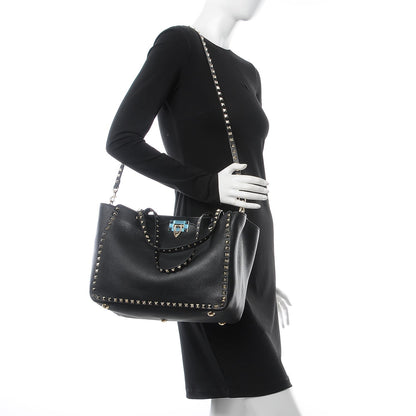 Valentino Garavani Alce Printed Calfskin Medium Rockstud Tote Black 3 of 8