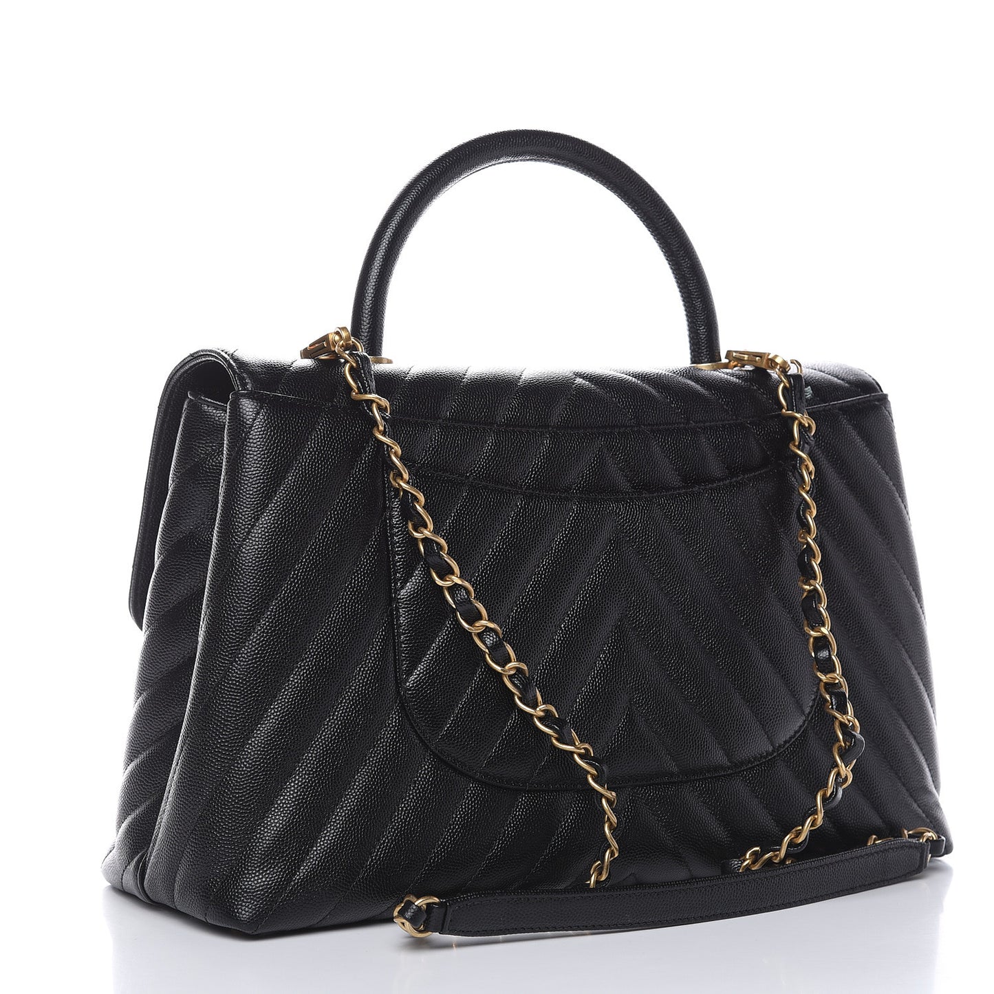 Caviar Chevron Quilted Medium Coco Handle Flap Black