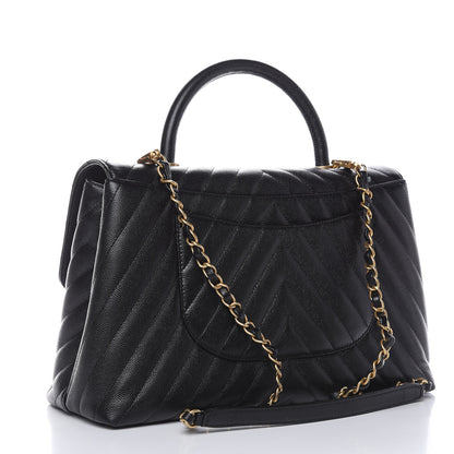 Chanel Caviar Chevron Quilted Medium Coco Handle Flap Black 3 of 11