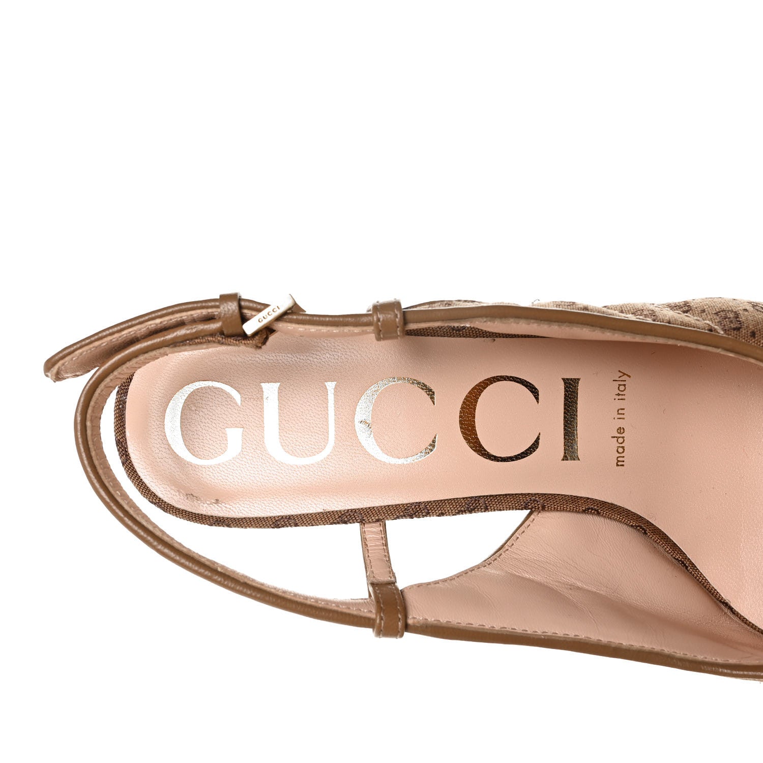 Gucci Monogram GG Mignon Nappa Chevron Matelasse Double G 75mm Slingback Pumps 37 Dusty Brown 7 of 8