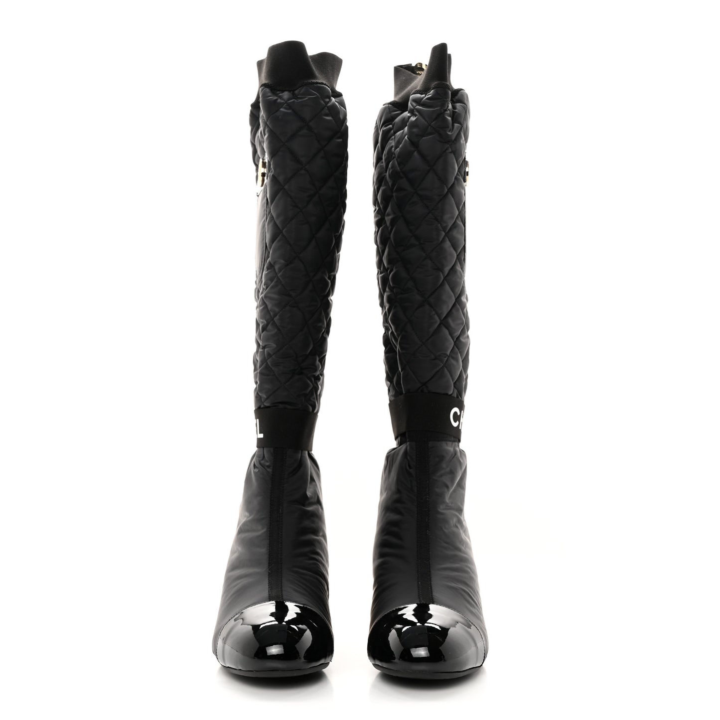 Mixed Fibers Lambskin Patent Calfskin Convertible High Boots 38 Black