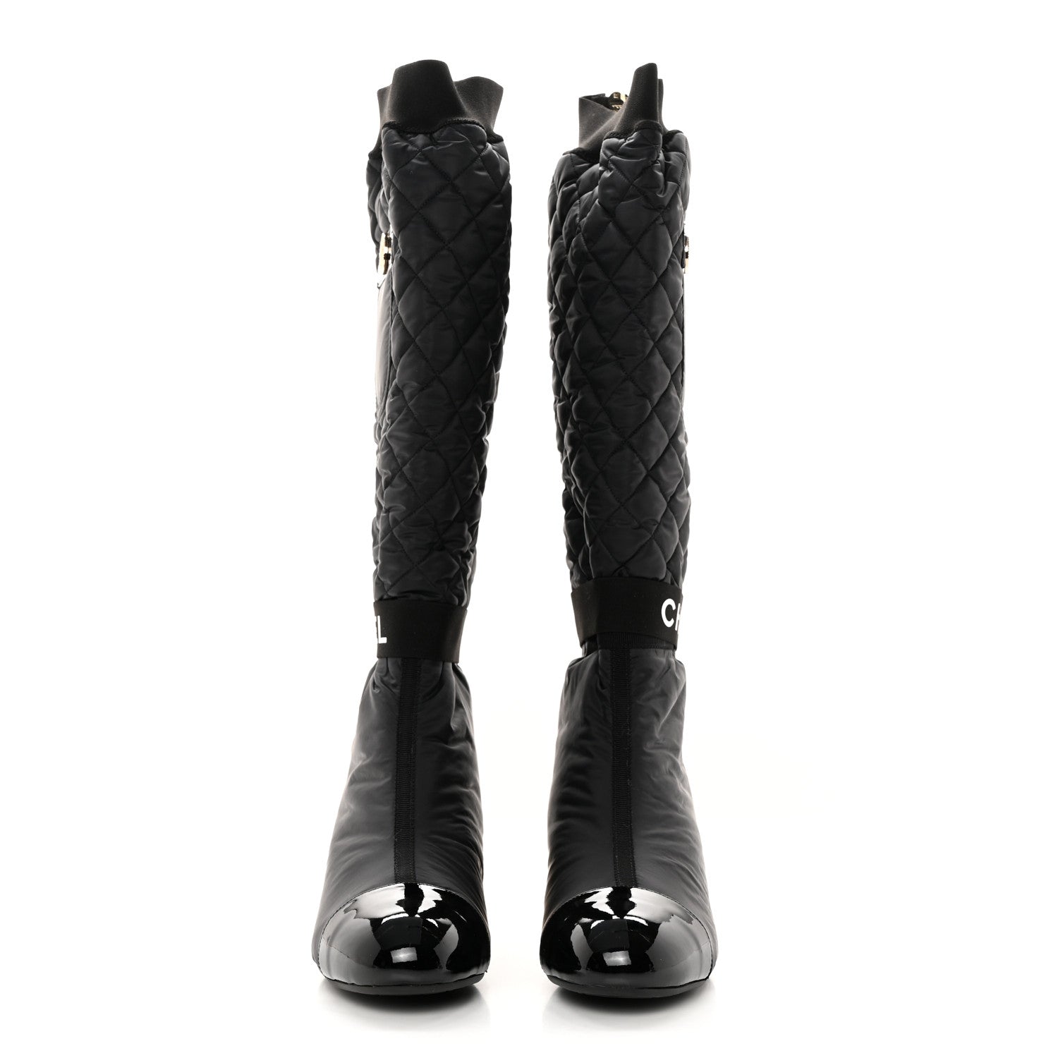 Chanel Mixed Fibers Lambskin Patent Calfskin Convertible High Boots 38 Black 2 of 10