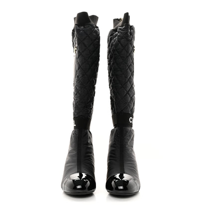 Chanel Mixed Fibers Lambskin Patent Calfskin Convertible High Boots 38 Black 2 of 10
