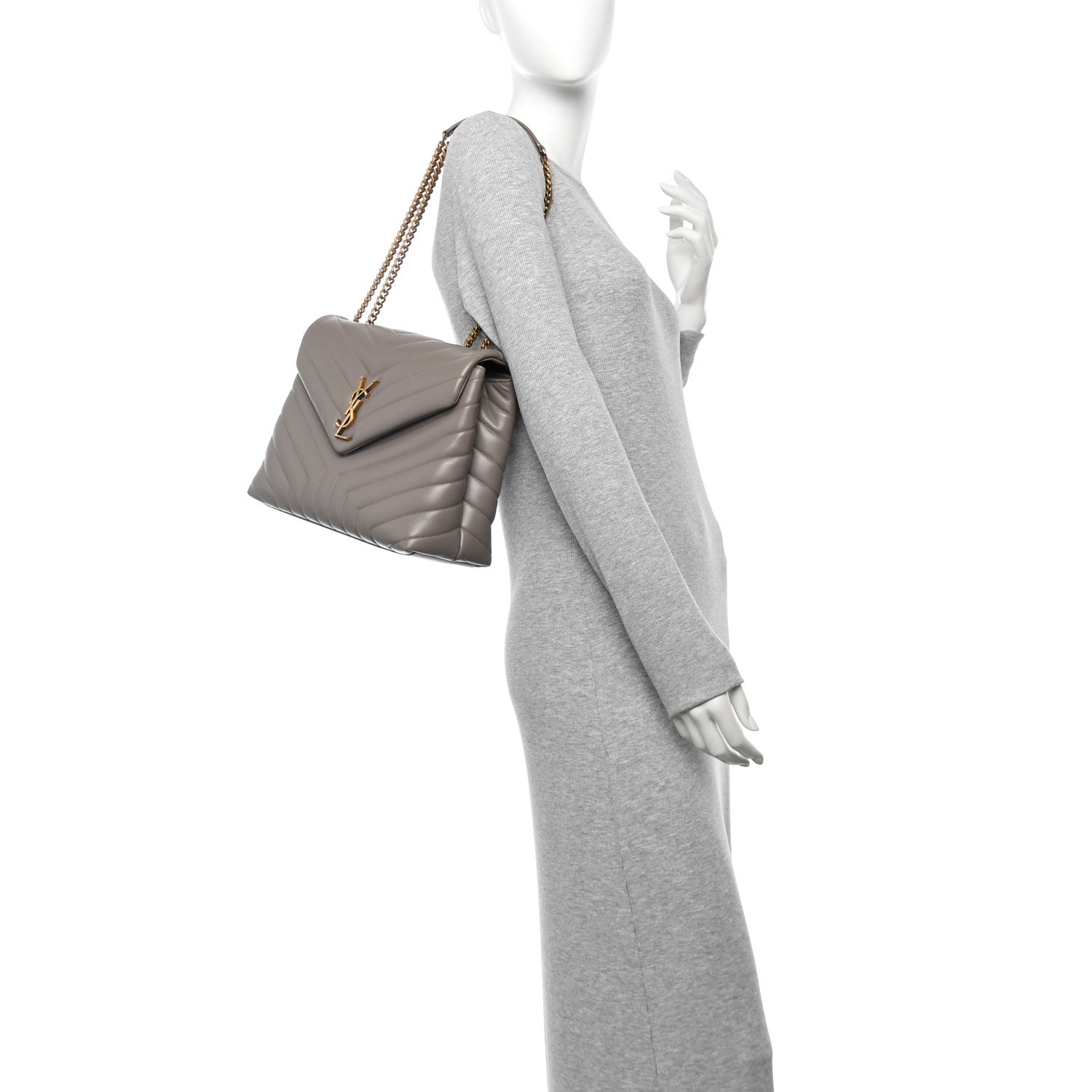 Saint Laurent Calfskin Y Quilted Monogram Medium Loulou Chain Satchel Dark Beige 2 of 11