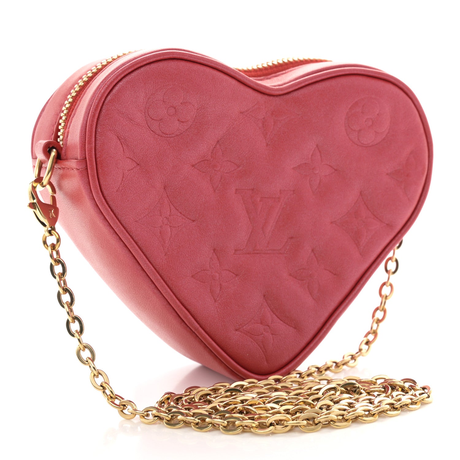 Louis Vuitton Lambskin Embossed Monogram Fall In Love Sac Coeur Heart Chain Bag Lipstick Red 3 of 10