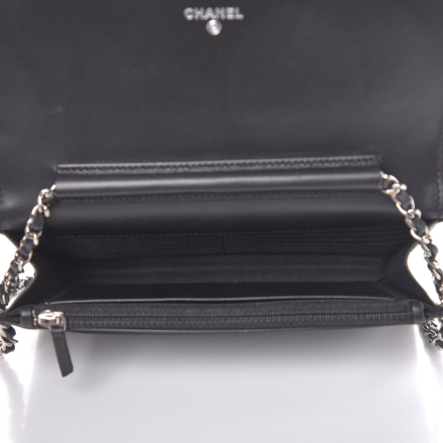 Chanel Lambskin Camellia Studded Wallet on Chain WOC Black 5 of 9
