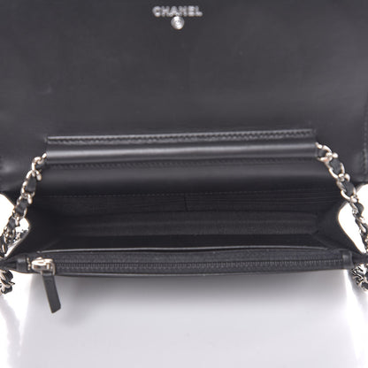 Chanel Lambskin Camellia Studded Wallet on Chain WOC Black 5 of 9