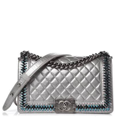 Chanel Metallic Lambskin Embellished Medium Boy Flap Silver 1 of 14