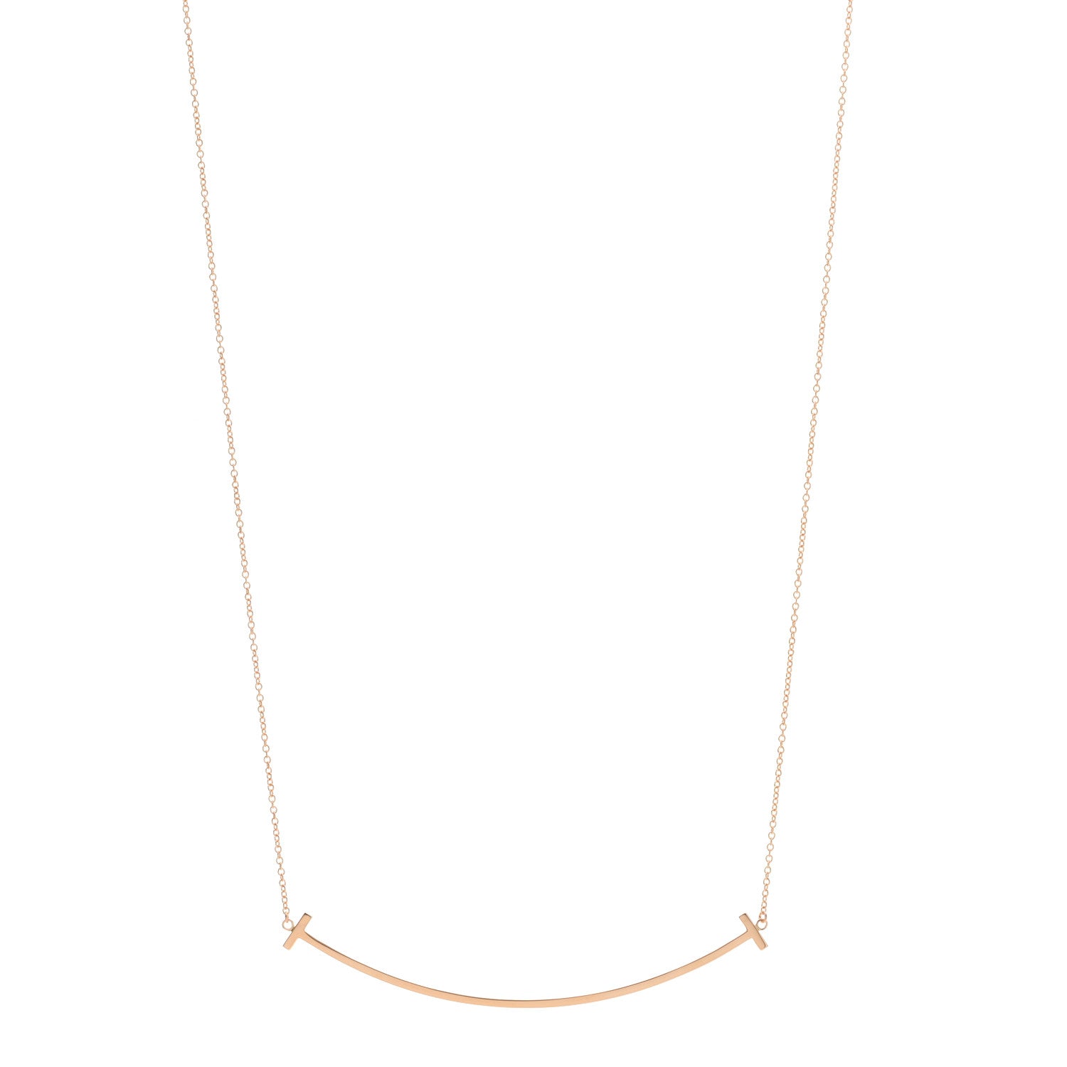 Tiffany 18K Rose Gold Large T Smile Pendant Necklace 1 of 4