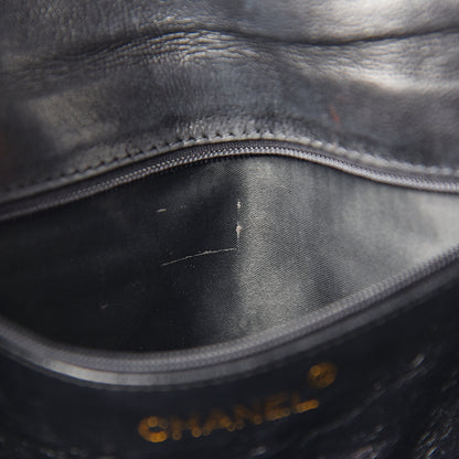 Chanel Lizard Quilted Tassel Single Flap Bag Black 10 of 14