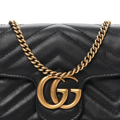 Gucci Calfskin Matelasse Super Mini GG Marmont Shoulder Bag Black 8 of 10