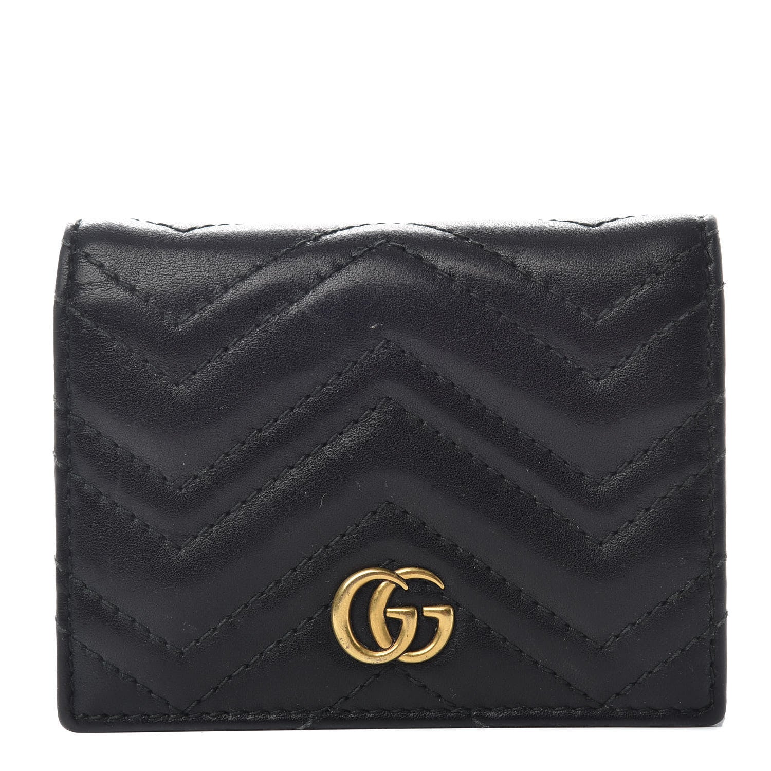 Gucci Calfskin Matelasse GG Marmont Card Case Wallet Black 1 of 6