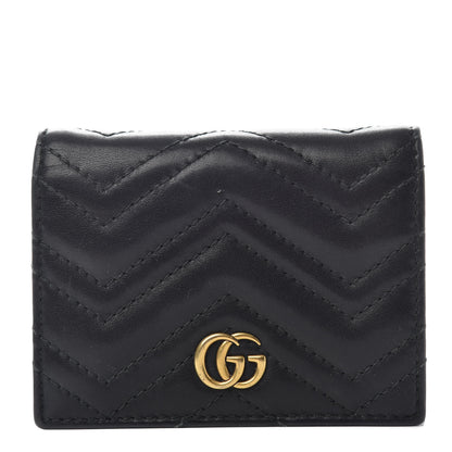 Gucci Calfskin Matelasse GG Marmont Card Case Wallet Black 1 of 6