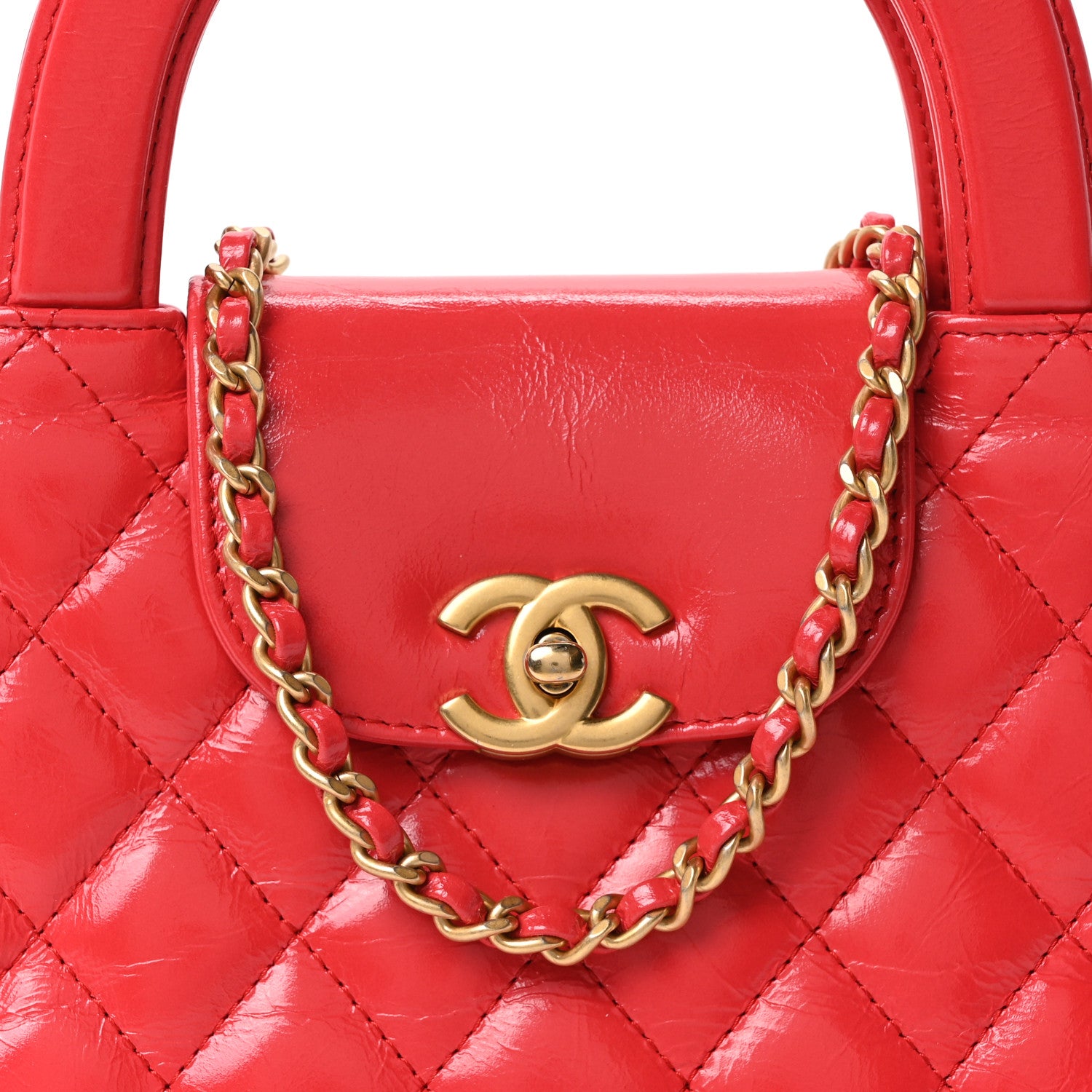Chanel Shiny Aged Calfskin Quilted Nano Kelly Shopper Red 8 of 10