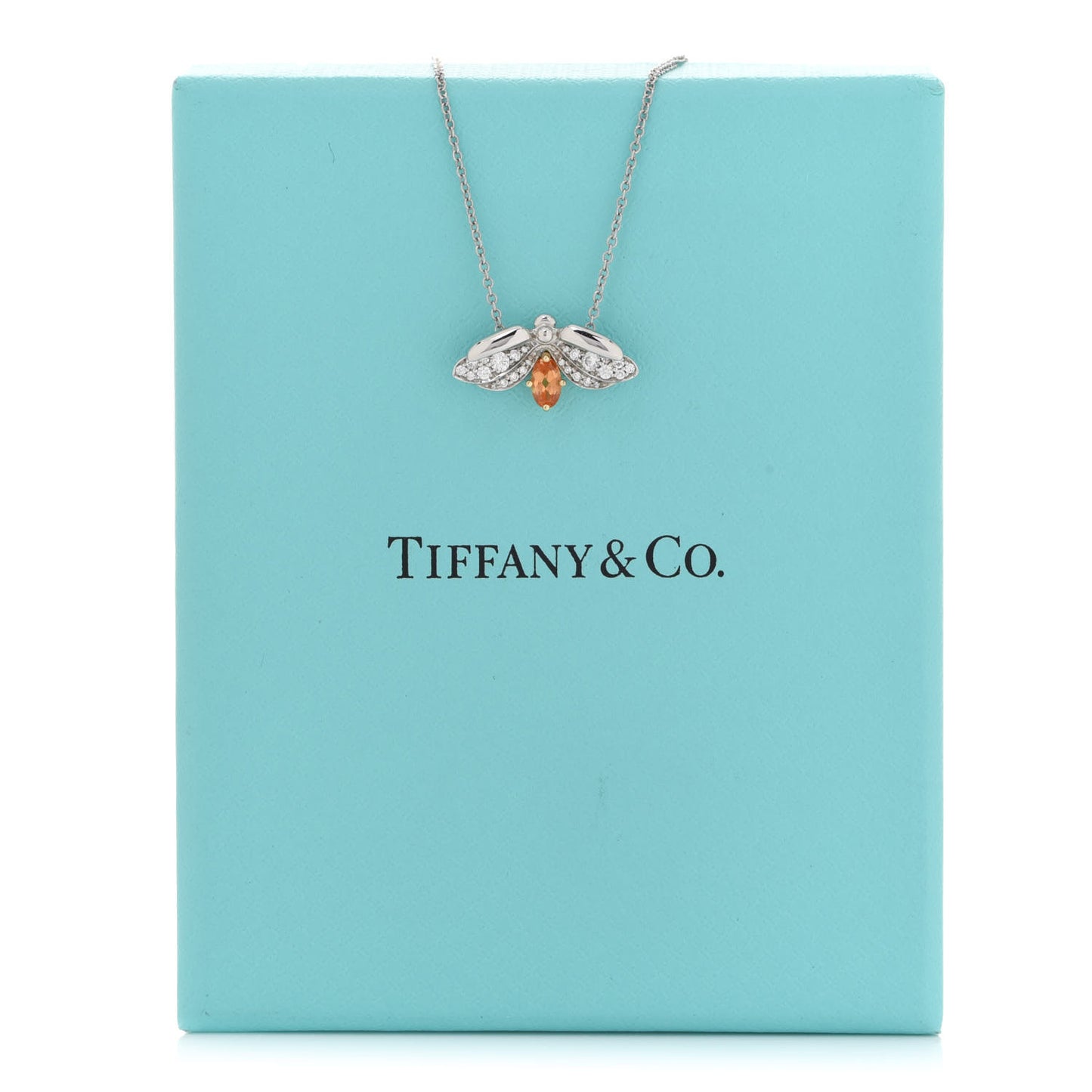 Platinum 18K Yellow Gold Diamond Spessartine Paper Flowers Firefly Pendant Necklace
