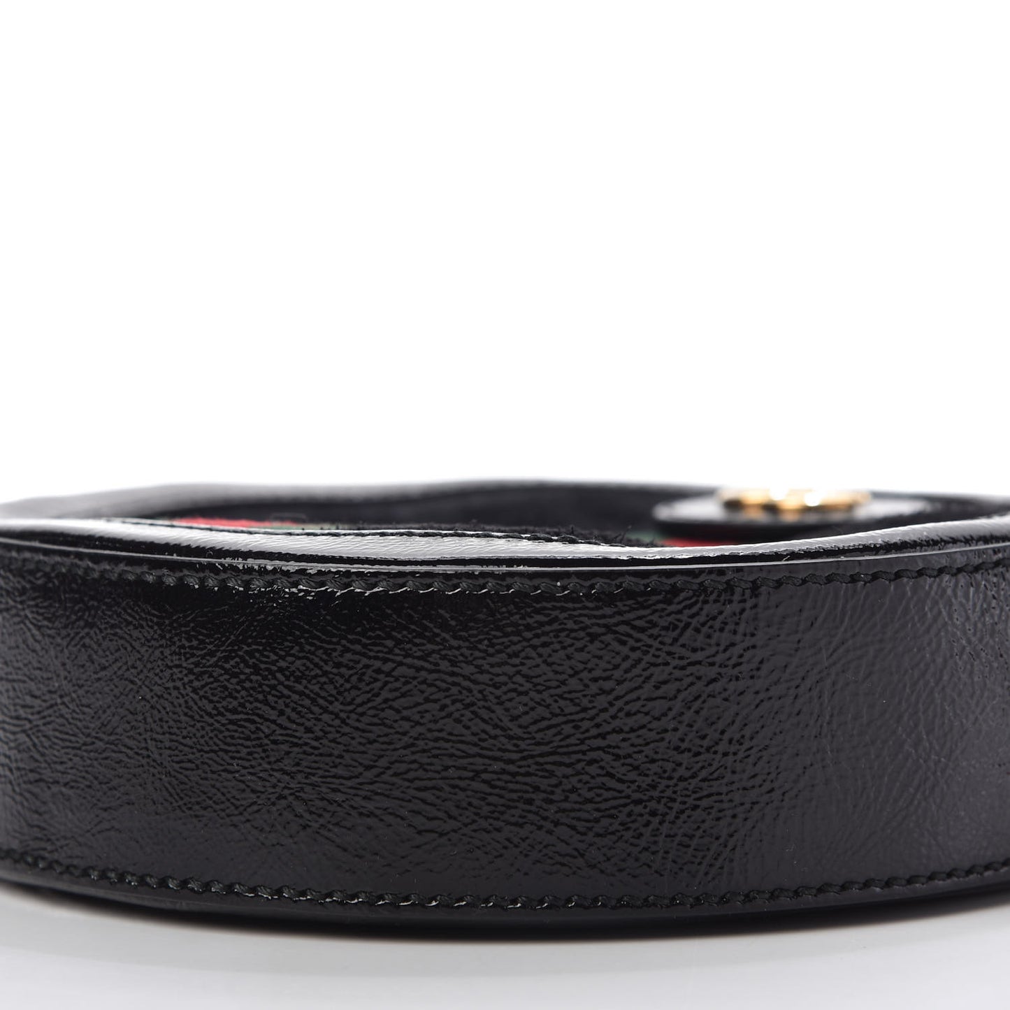 Suede Patent Web Mini Ophidia Round Shoulder Bag Black