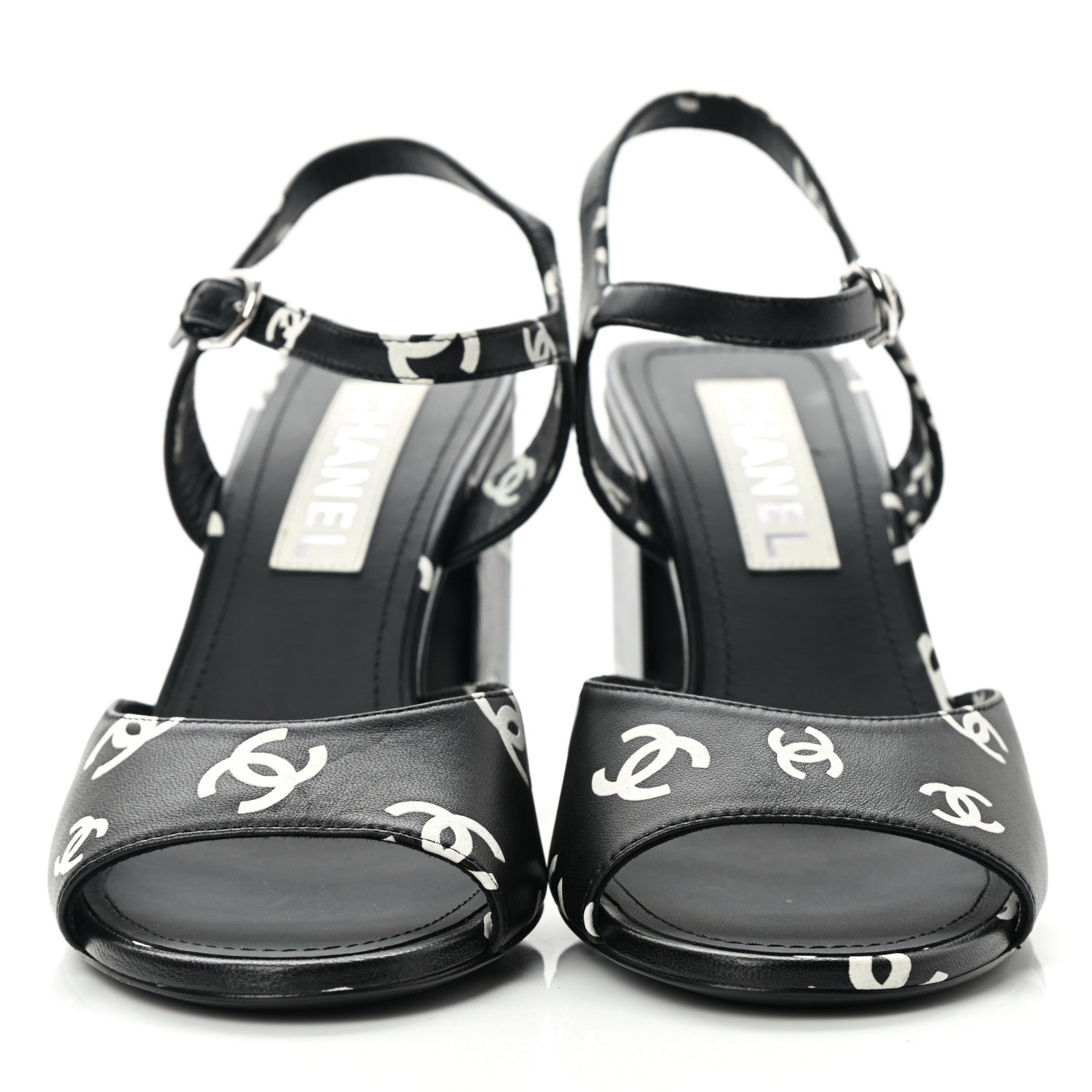 Chanel Printed Lambskin CC Sandals 39 Black White 2 of 9