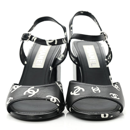 Chanel Printed Lambskin CC Sandals 39 Black White 2 of 9