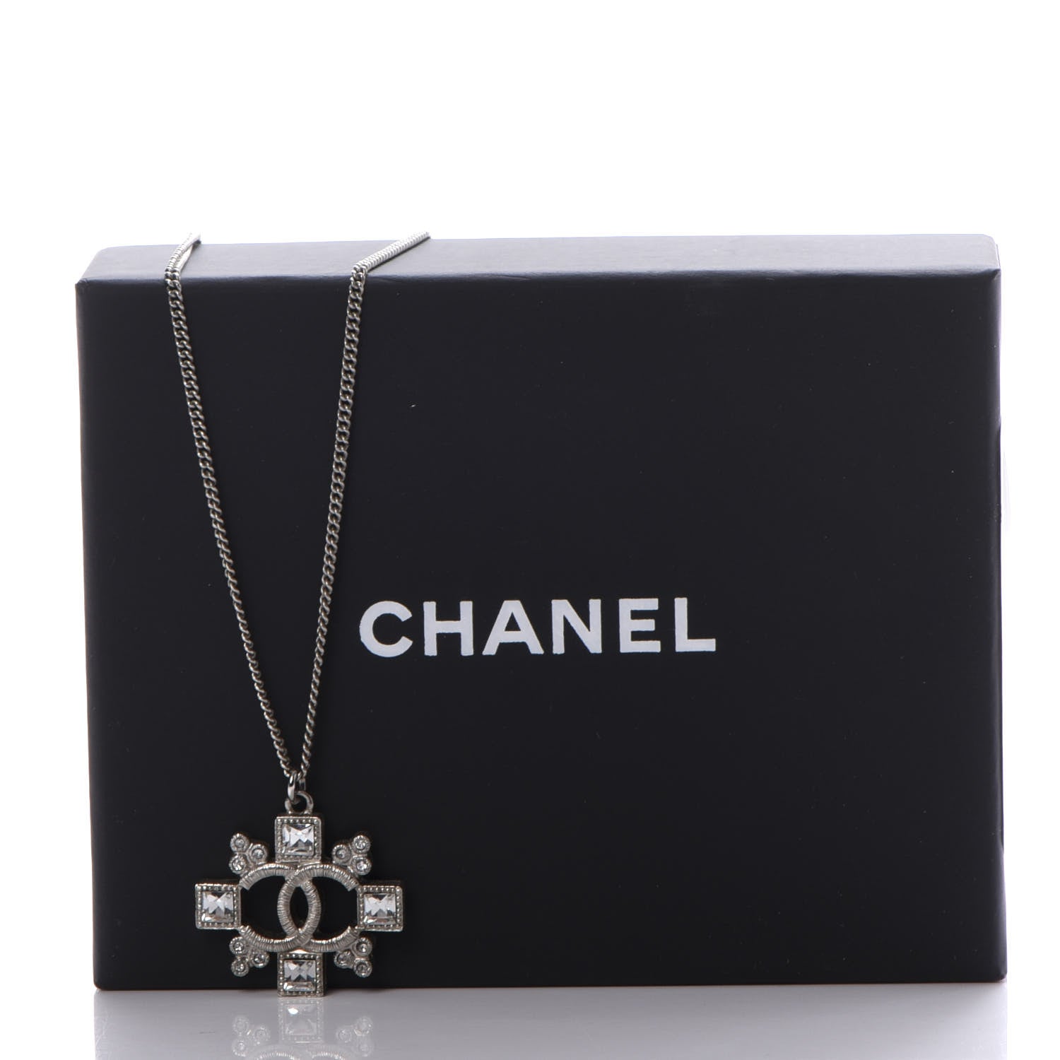 Chanel Crystal CC Pendant Necklace Silver 8 of 8
