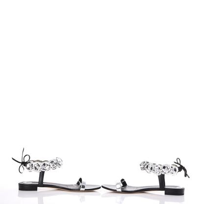 Chanel Metallic Lambskin Camellia Ankle Strap Sandals F40 Black Silver 6 of 10