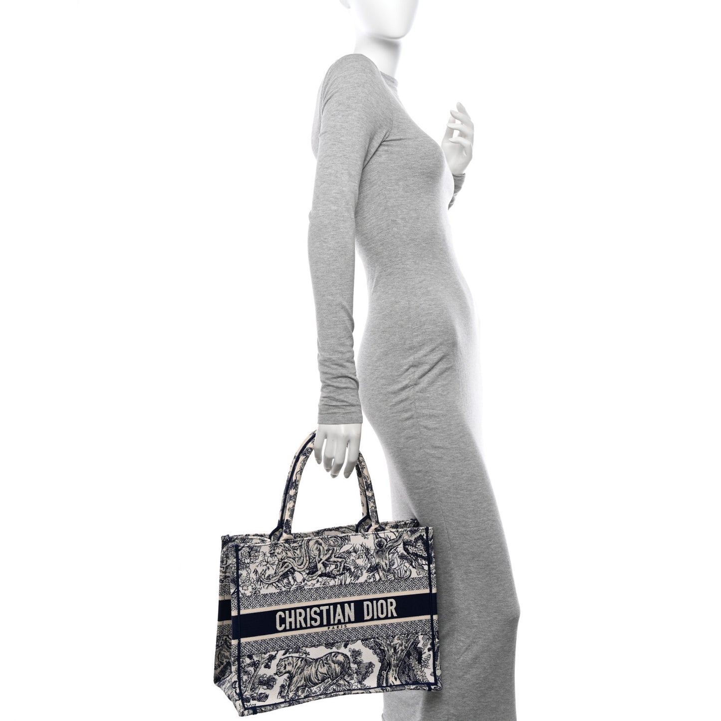 Canvas Embroidered Medium Toile De Jouy Reverse Book Tote Blue
