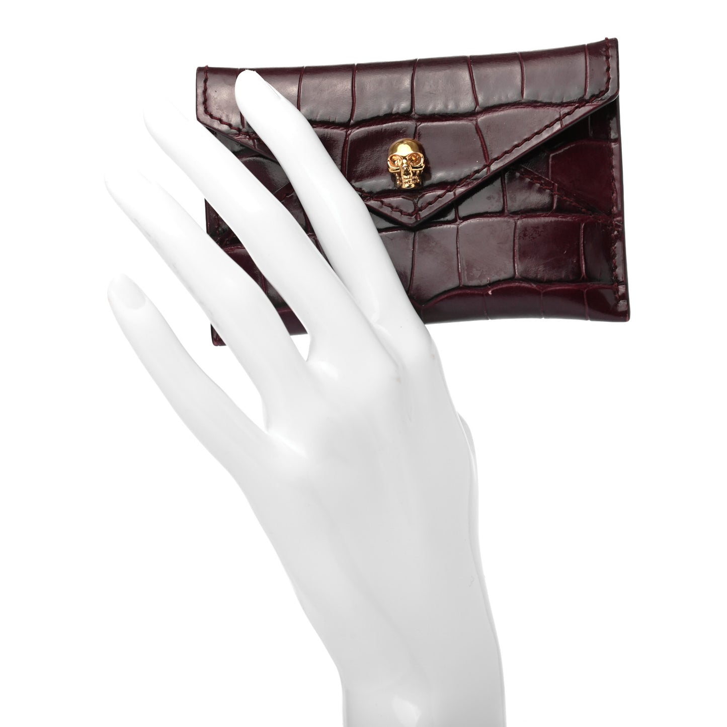 Calfskin Crocodile Embossed Skull Envelope Card Holder Burgundy