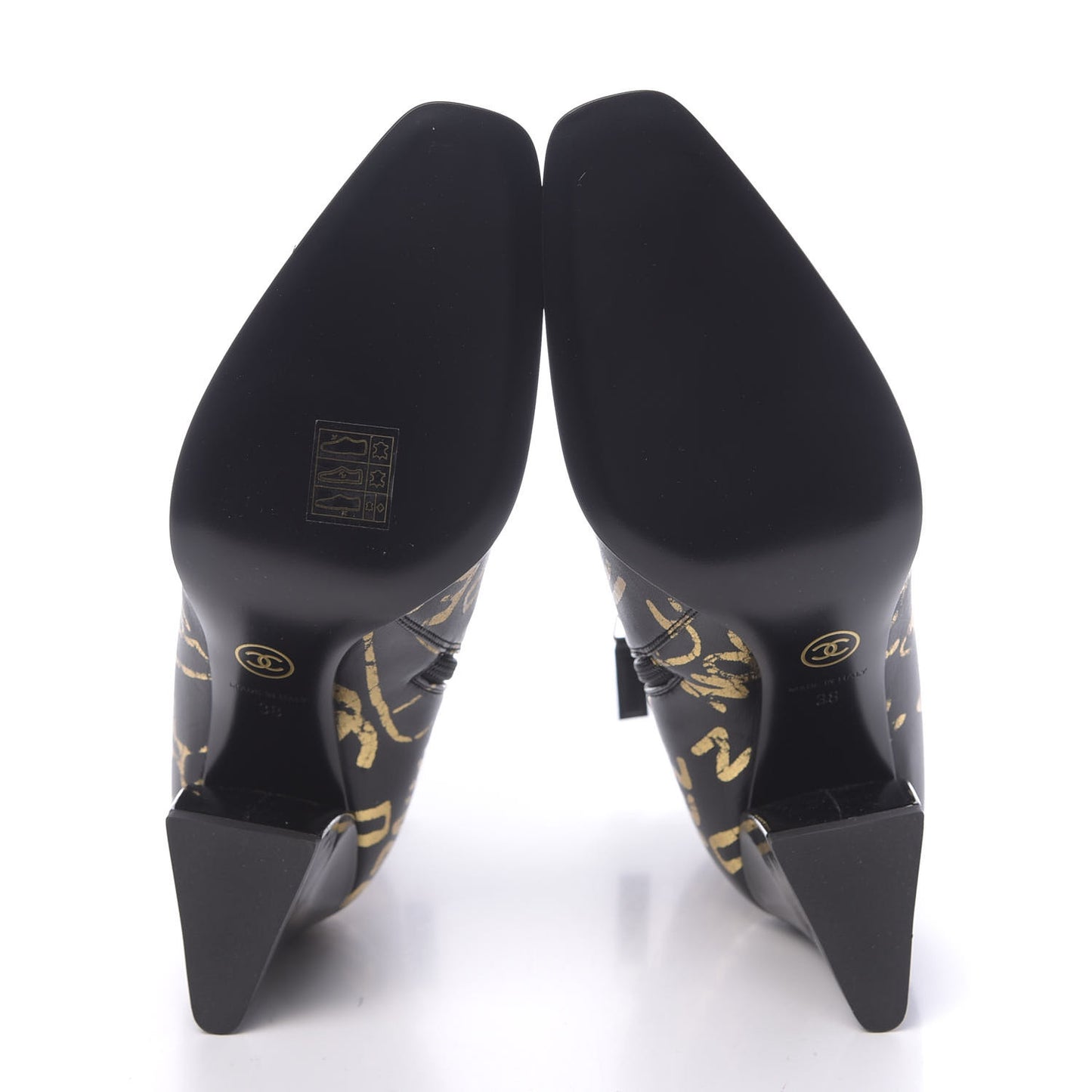 Calfskin Graffiti Short Boots 38 Black Gold