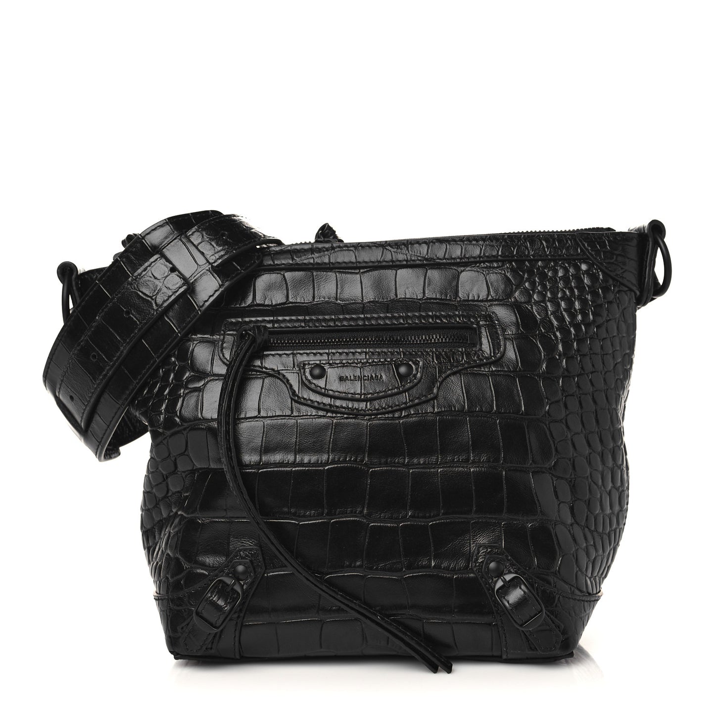 Extra Supple Calfskin Crocodile Embossed Neo Classic Hardware Hobo XS Black