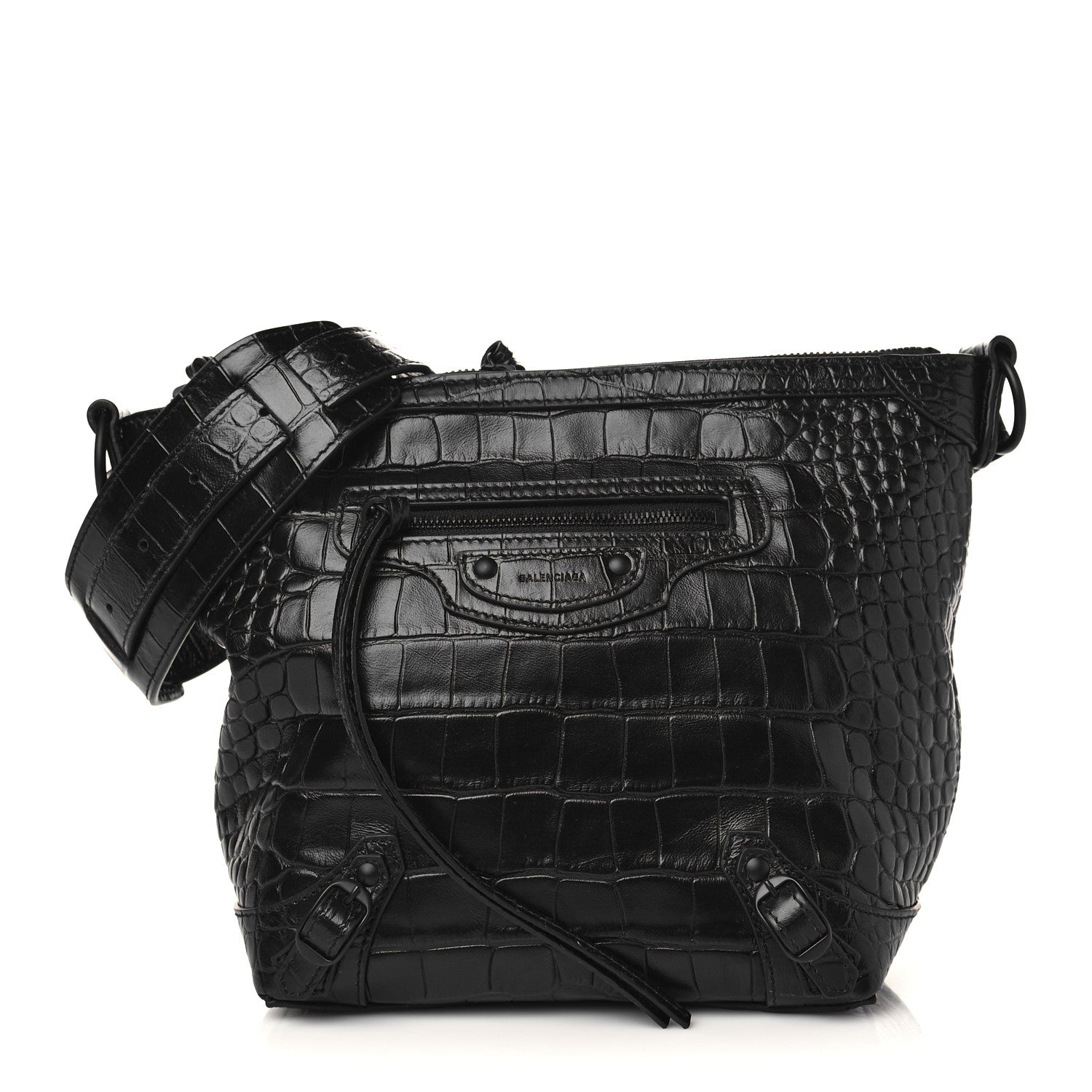 Balenciaga Extra Supple Calfskin Crocodile Embossed Neo Classic Hardware Hobo XS Black 1 of 8