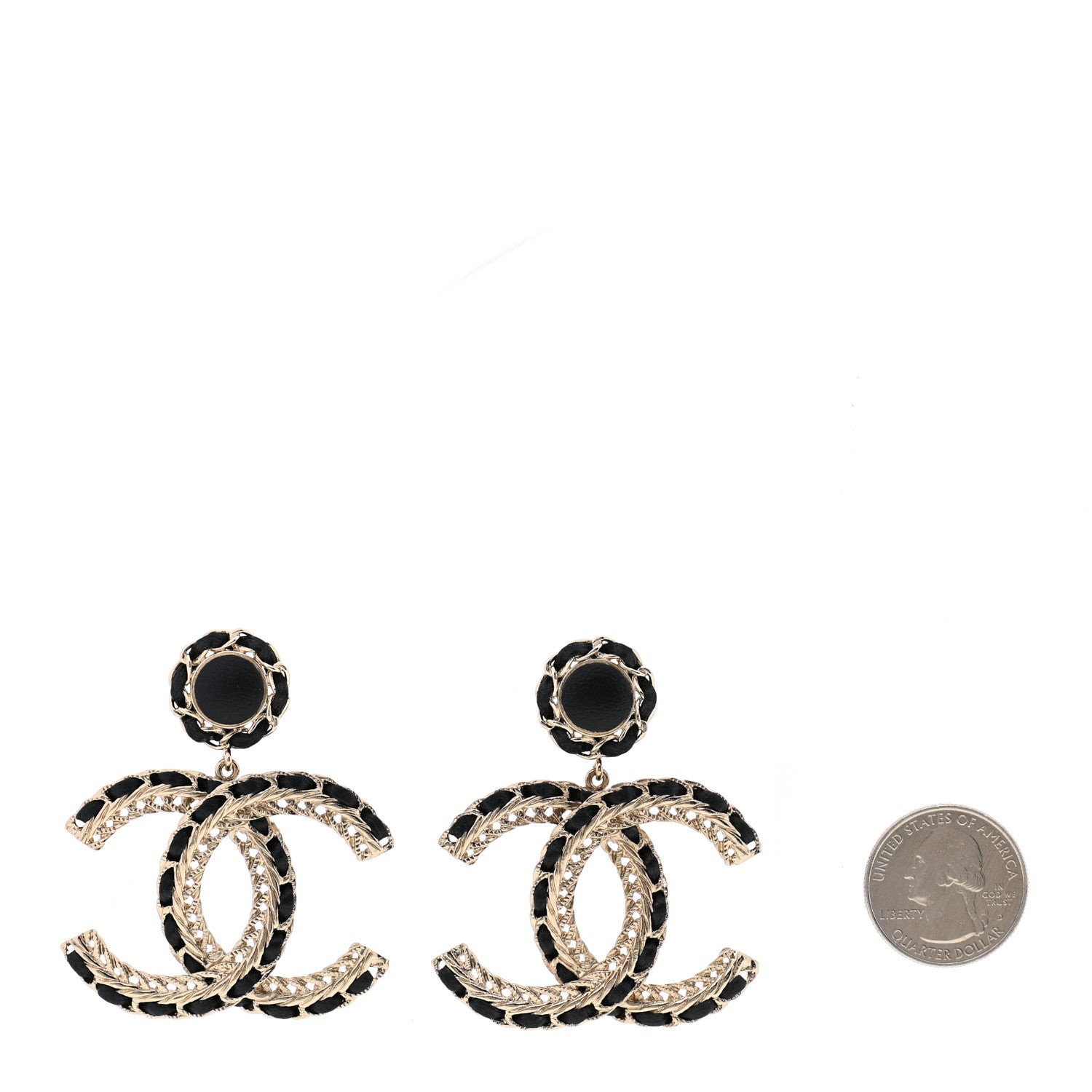 Chanel Lambskin CC Chain Drop Earrings Black Gold 2 of 5
