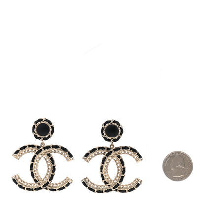 Chanel Lambskin CC Chain Drop Earrings Black Gold 2 of 5