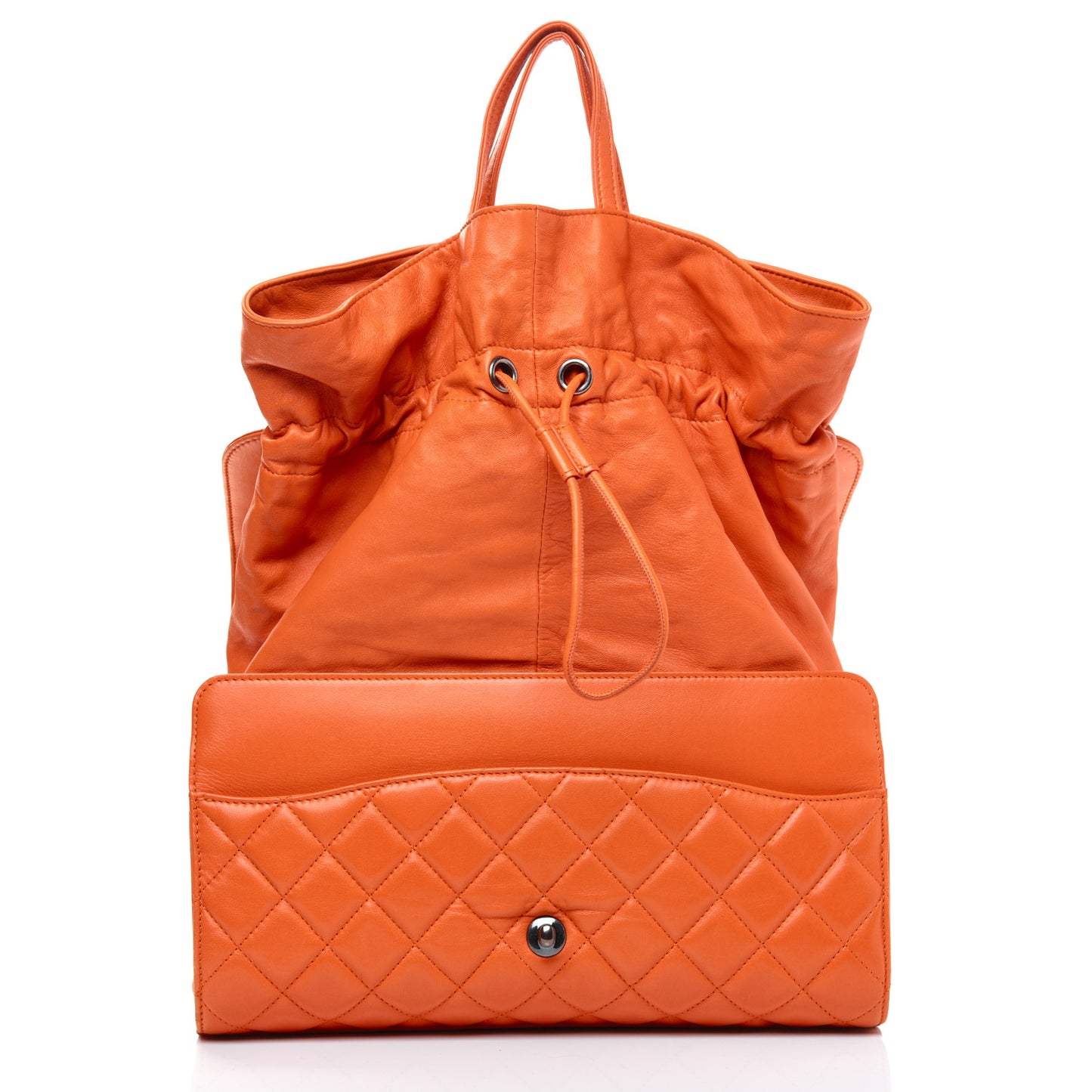 Lambskin Quilted Jumbo Grocery By Chanel Drawstring Shopping Bag Orange