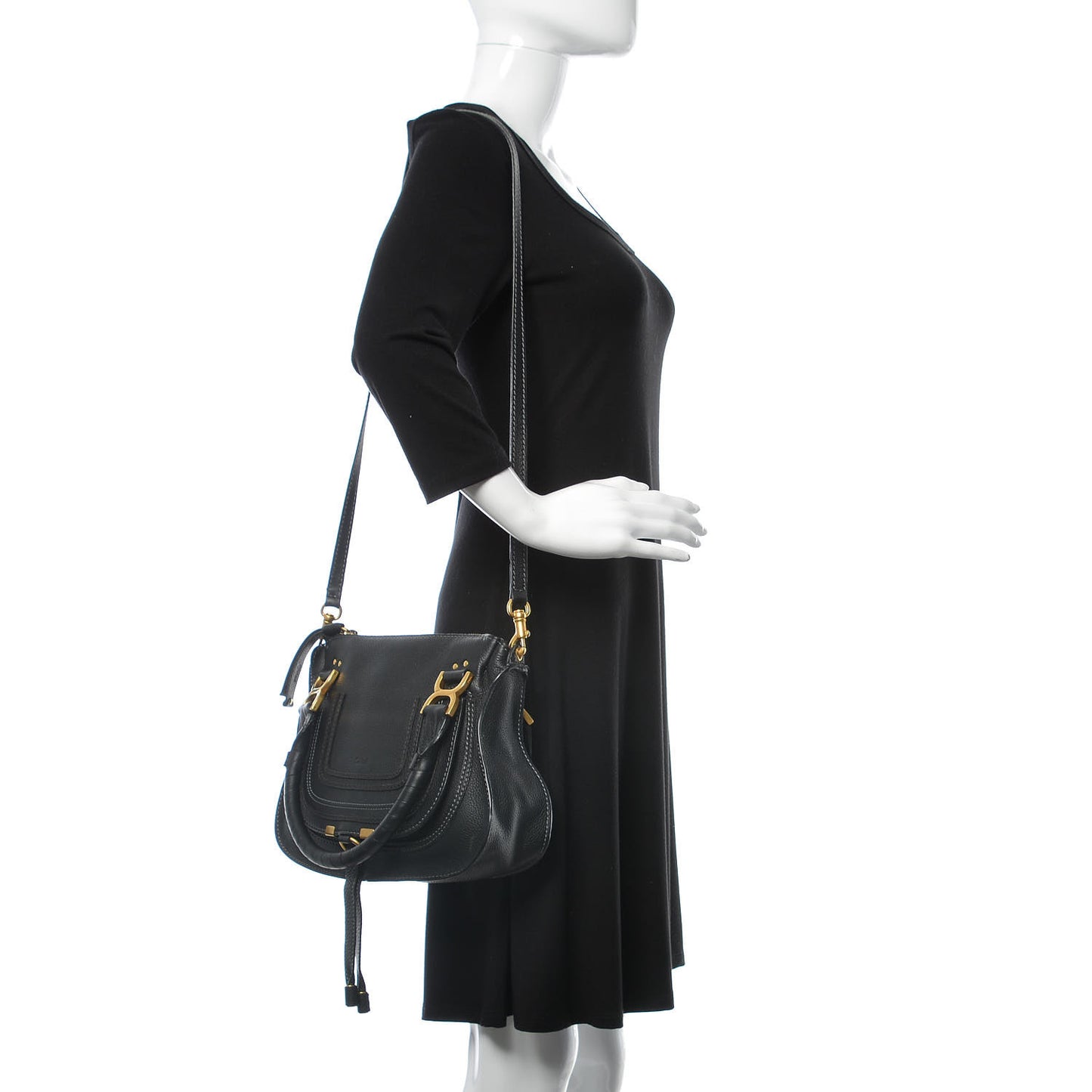 Calfskin Small Marcie Satchel Black
