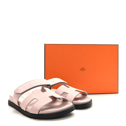Hermes Suede Goatskin Womens Chypre Sandals 37 Rose Porcelaine 9 of 9