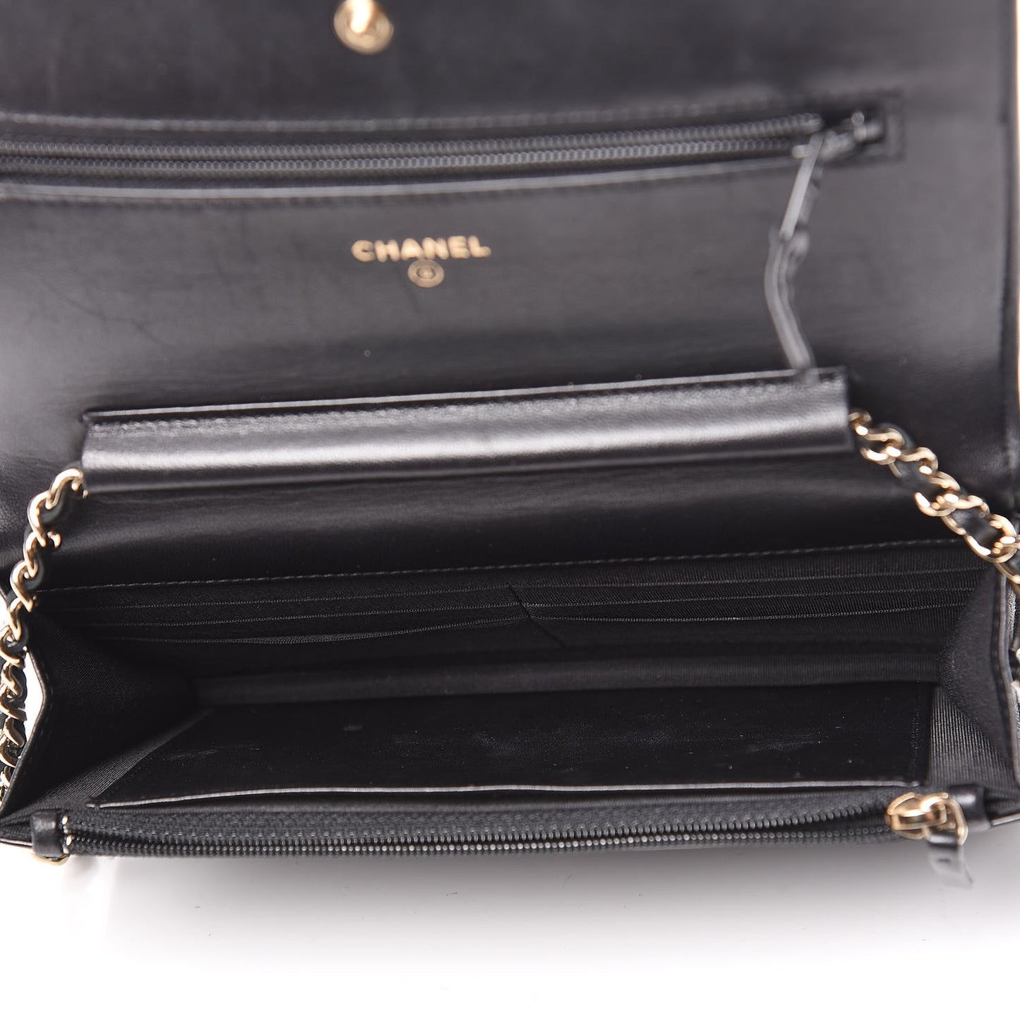 Glazed Calfskin Quilted Boy Wallet On Chain WOC Black