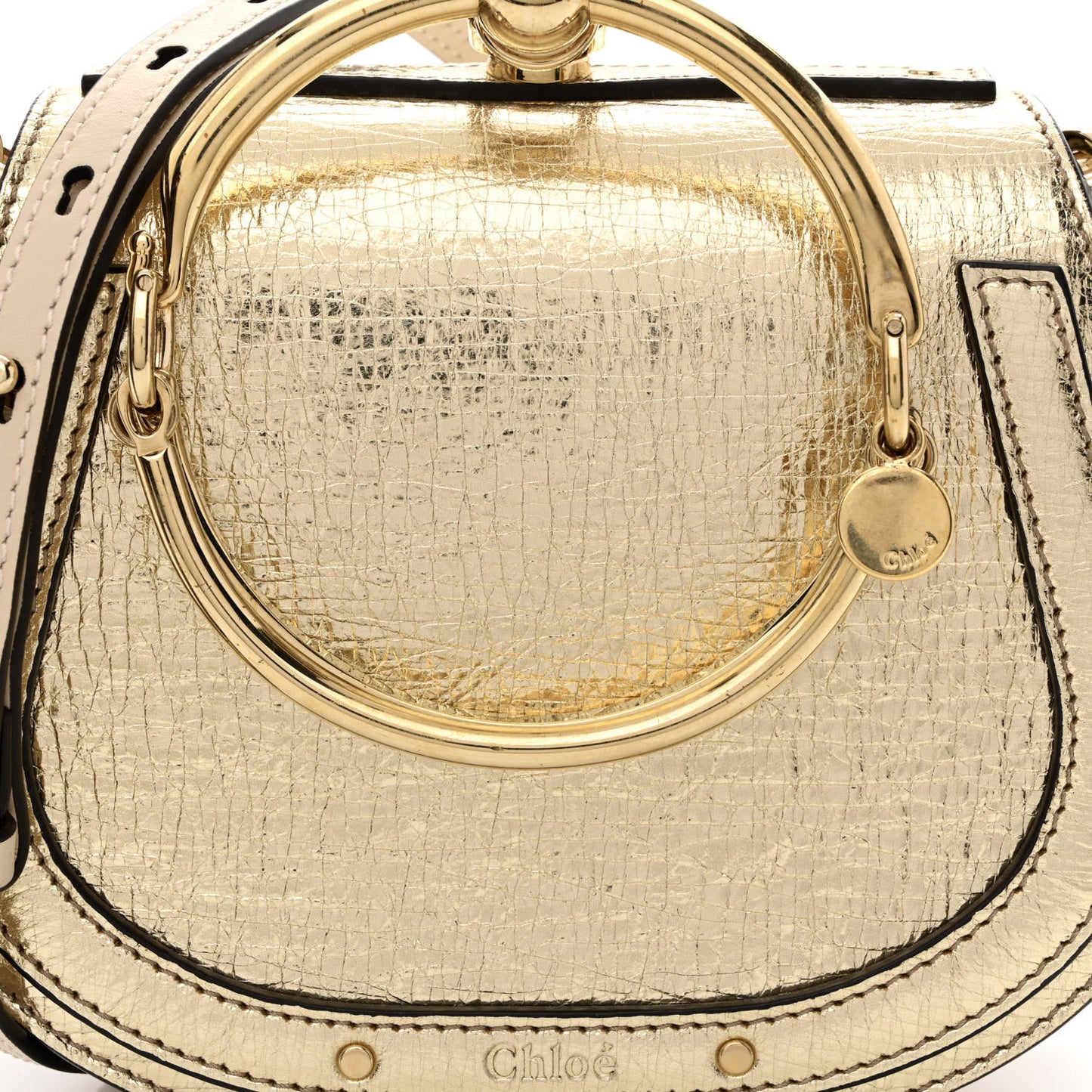 Metallic Calfskin Small Nile Bracelet Bag Gold