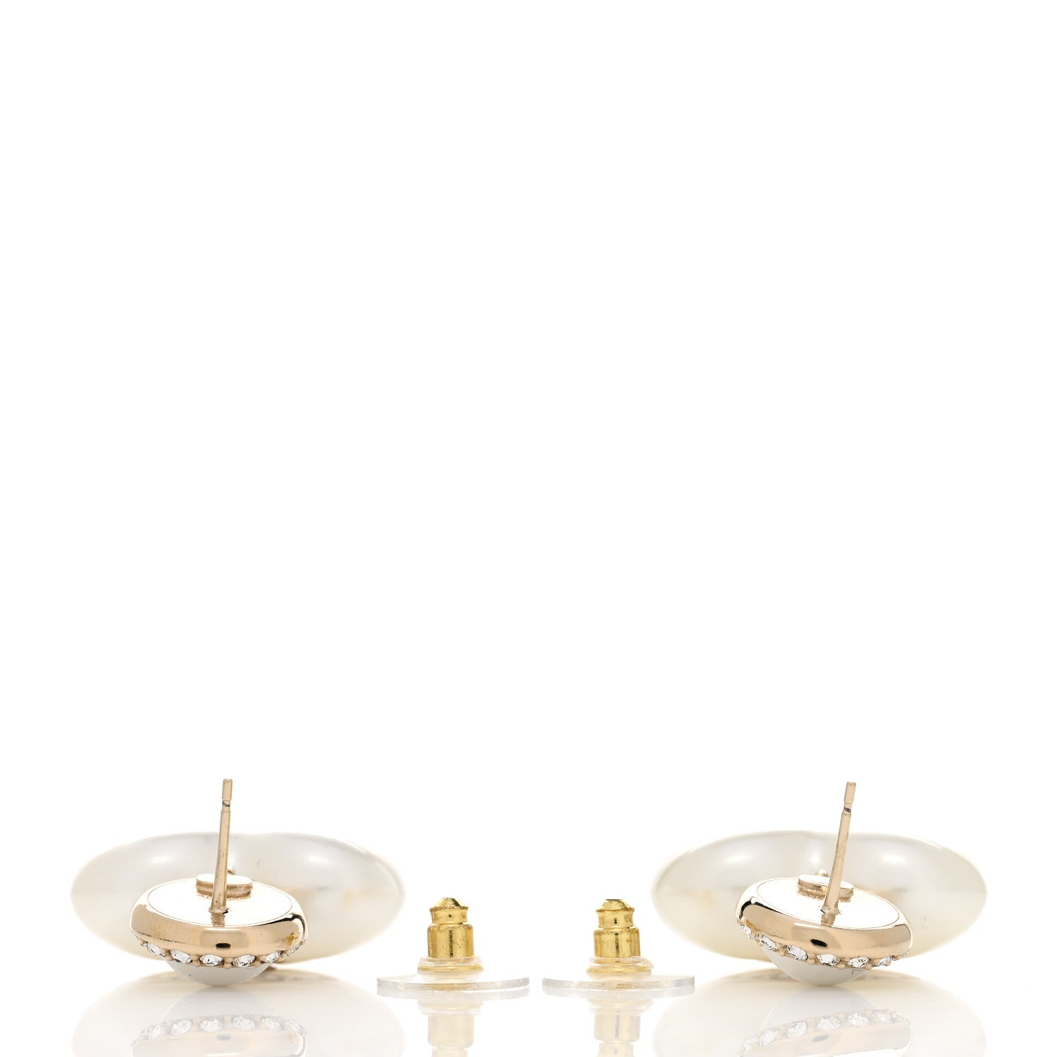 Chanel Pearl Crystal CC Heart Drop Earrings Gold 3 of 5