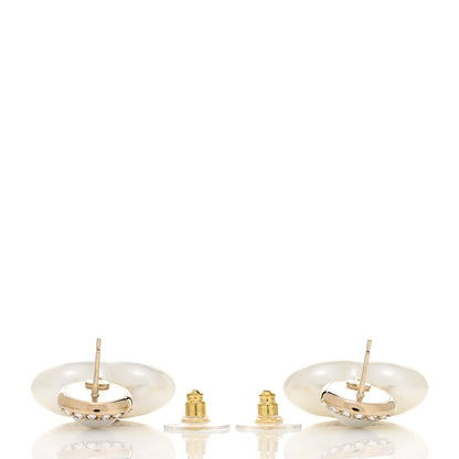 Chanel Pearl Crystal CC Heart Drop Earrings Gold 3 of 5