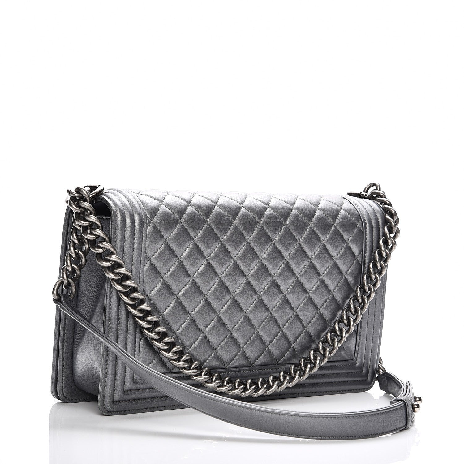 Chanel Metallic Calfskin Quilted New Medium Boy Flap Dark Silver 3 of 10