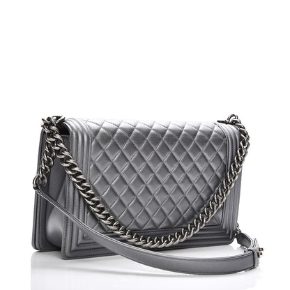 Chanel Metallic Calfskin Quilted New Medium Boy Flap Dark Silver 3 of 10